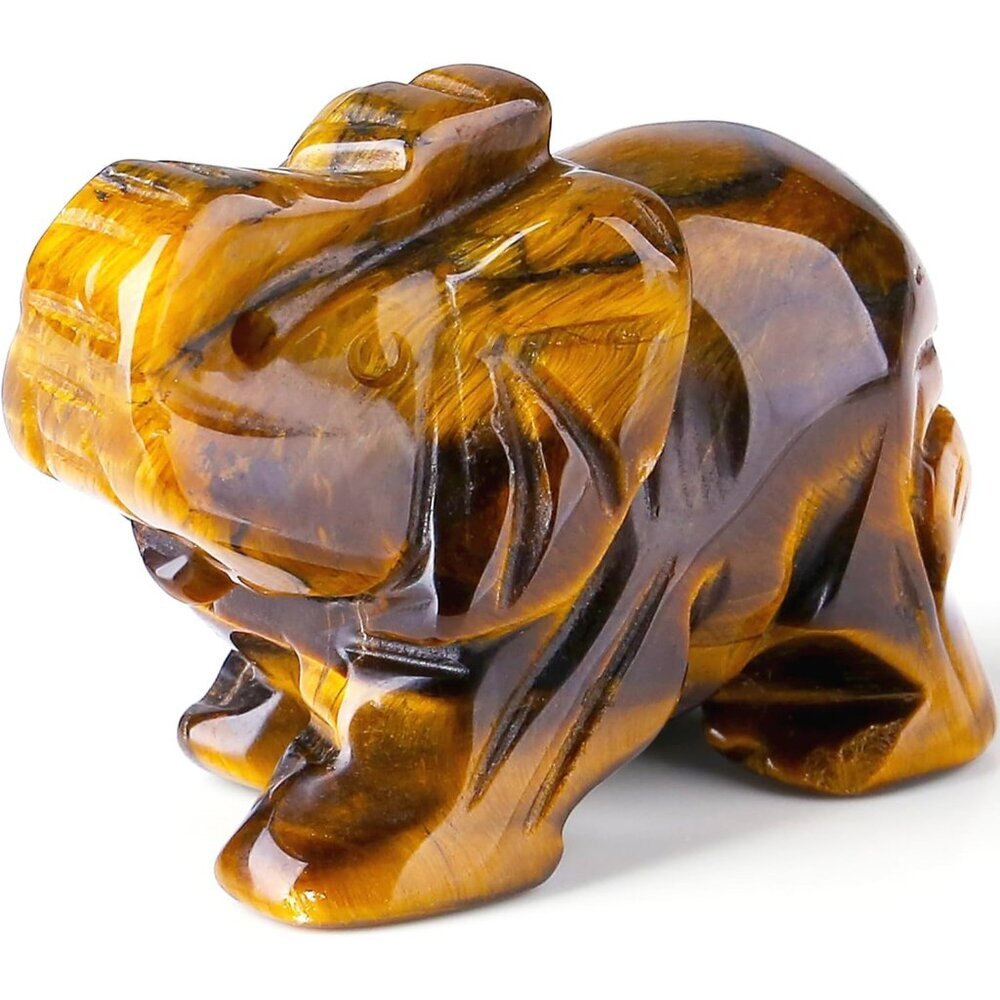 Tiger Eye Elephant Crystal Elephant Décor Healing Crystal Statue Pocket Polished
